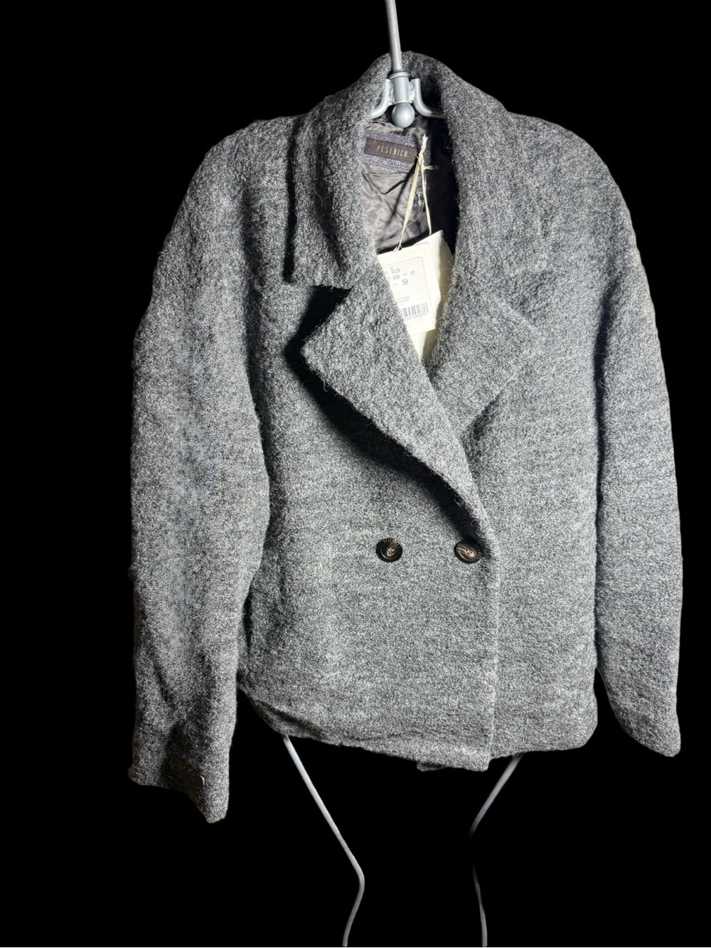 Peserico Gray Double-Breasted Pea Coat